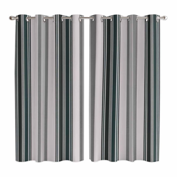 Curtains 63 Inch Length 2 Panels, Black Grey Striped Grommets Window Treatment Curtain, Farmhouse Modern Stripes Art Thermal Curtains Drapes for Living Room/Bathroom