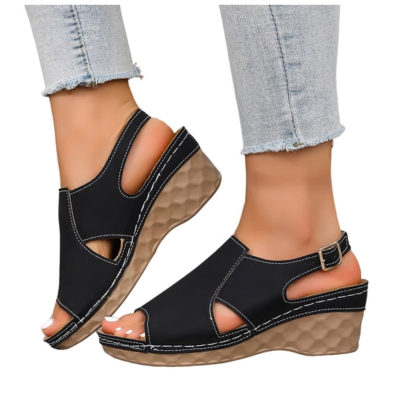 Rokment Womens Orthotic Platform Wedges Gladiator Sandals Summer Fashion Casual Leather Open Toe Arch Support High Heels Slingback Dressy Sandals with Adjustable Straps A Size 6
