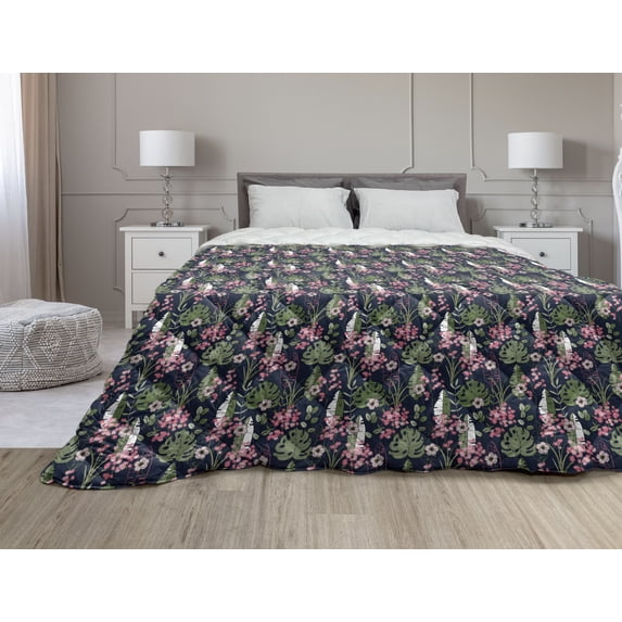Hawaii Down Alternative Comforter, Vintage Tropic Flower Leaves California Poppy, Microfiber Quilt for All Season, 5 Sizes, Burnt Orange Champagne, by Ambesonne