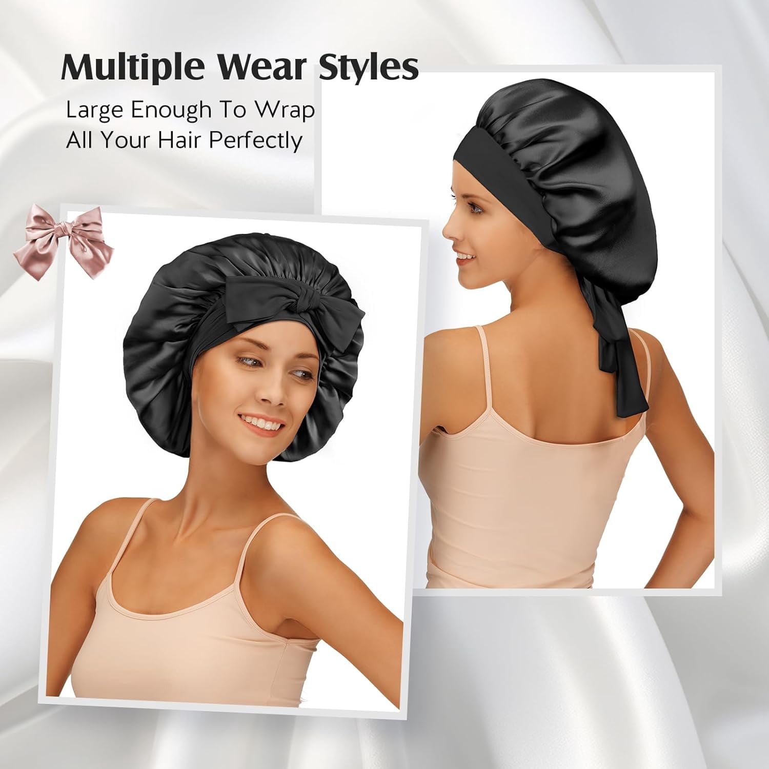 100% Mulberry Silk Bonnet for Sleeping Women - Double Layer Silk Hair Wrap – Non-Slip Silk Turban - Hair Silk Bonnet for Sleeping Women - Silk Cap for Sleeping
