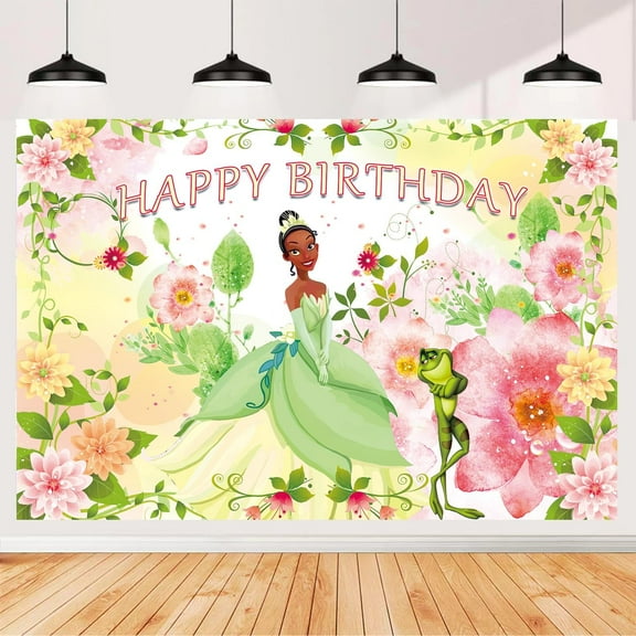 Princess Tiana Backdrop for Birthday Party Supplies, 59x39in Princess and The Frog Theme Photo Studio Banner, Happy Birthday Theme Baby Shower Background