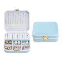 Unique Bargains Travel Jewelry Box Small Portable PU Leather Jewelry Organizer Case Light Blue