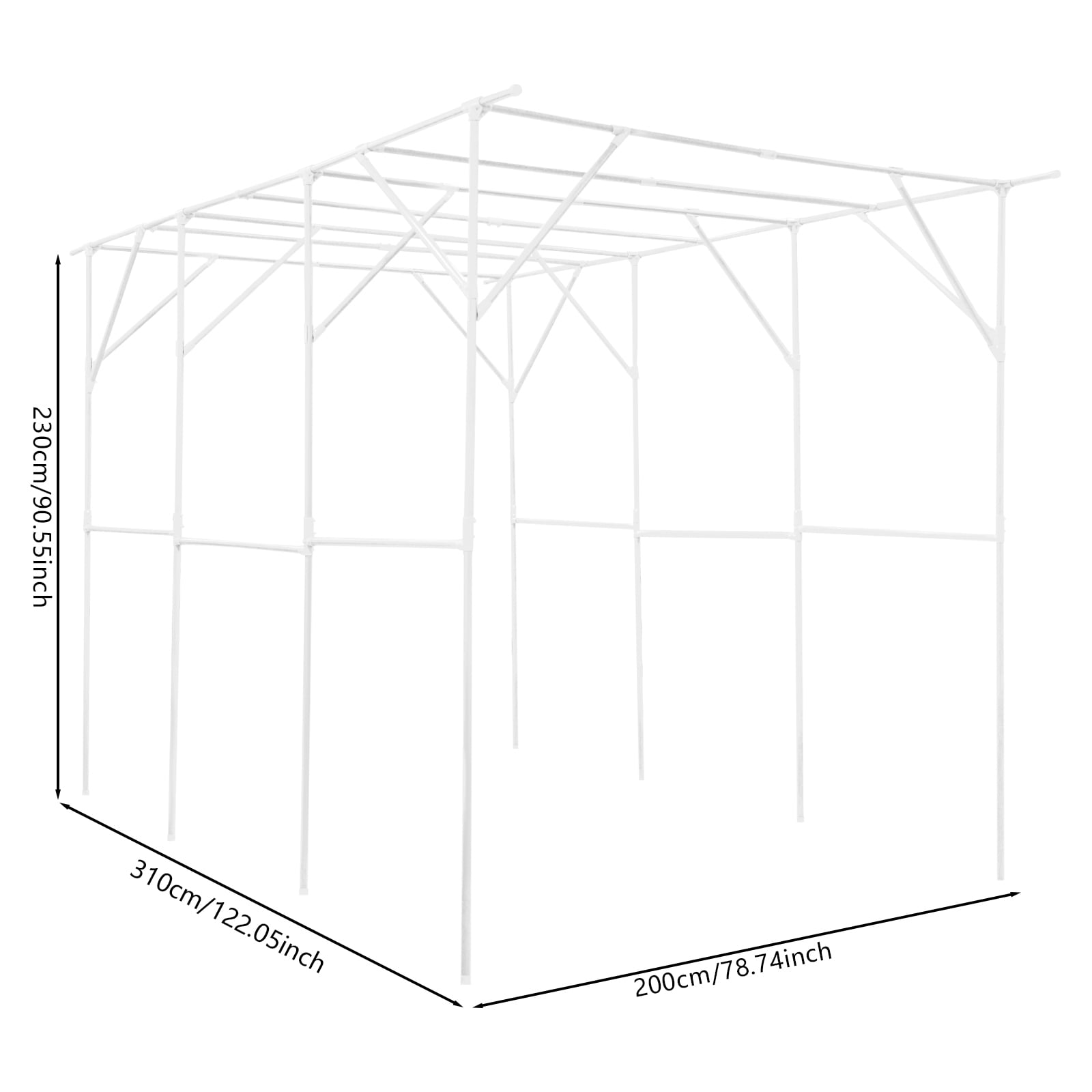 White Steel Pipe 3.1x2x2.3m Courtyard Climbing Frame Large Stable Grape Garden Support Frame