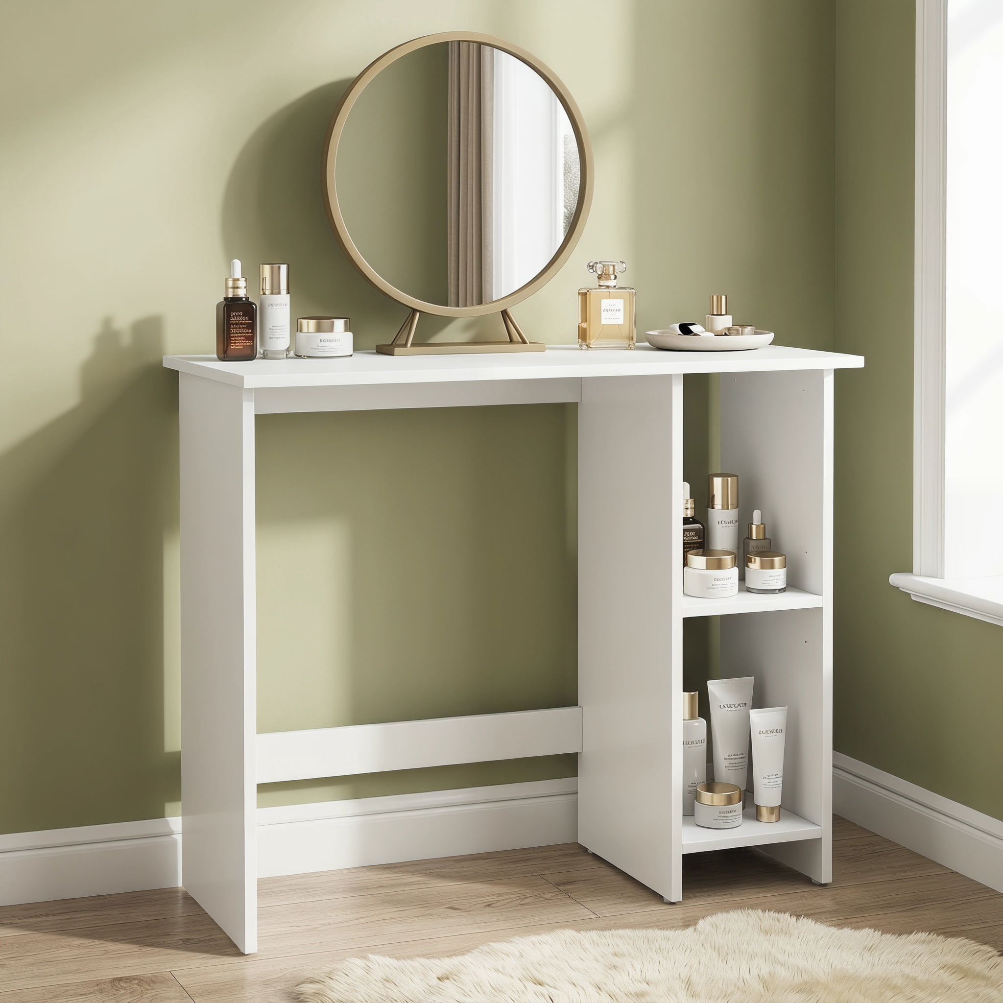 Resenkos Small Computer Desk with Storage and Adjustable Shelf-White, Home Office Desks, Gaming Computer Desks for Study,Working,Writing
