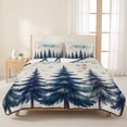 thumbnail image 3 of Quilts King Size Bedding Set, Blue Christmas Tree Lightweight Quilted Comforter, Xmas Trees Snowflake Rustic Soft Reversible Bedspread Coverlet with Pillow Covers for All Season, 96" x 106", 3 of 9