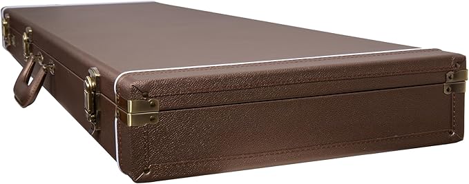 Crossrock Designer Series- Wooden Case for Jazzmaster/Jaguar Style Electric Guitars- Security Lock, Metal Feet, Storage Space- Chocolate Brown