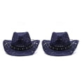 thumbnail image 2 of Qarigey Sombrero de paja de vaquero de verano Gorra de protección solar de ala ancha Sombrero al aire libre Moda para vacaciones Gorras de Azul oscuro M (56-58 cm) 2Conjunto, 2 of 6
