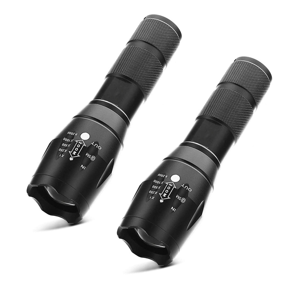 LED Tactical Flashlight, Super Bright High Lumen XML T6 LED Flashlights Portable Outdoor Water Resistant Torch Light Zoomable Flashlight with 5 Light Modes, 2 Pack - image 1 of 7