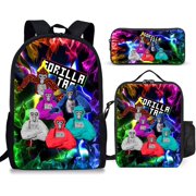 WAMLMART Gorilla Tag Game Bag Set 3PCS Backpack with Lunch Bag Lightweight Bookbag 17IN Travel Bag Set with Pencil Case for Boy Girl