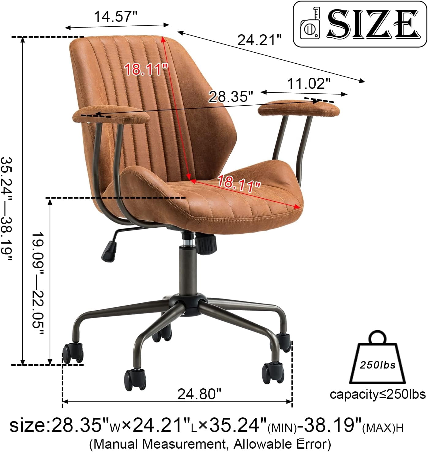 XIZZI Ergonomic Office Chair with Wheels Suede Fabric Swivel Gaming Chair,Modern Adjustable Computer Chairs with Armrest-Light Brown