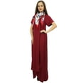 thumbnail image 2 of Bimba Women's Asymmetrical Hem Maroon Pockets Dress Brown Maxi With Scarf-10, 2 of 4