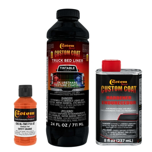 Custom Coat Safety Orange 1 Quart Urethane Spray-On Truck Bed Liner Kit - Easy Mixing , Prevent Stop Rust