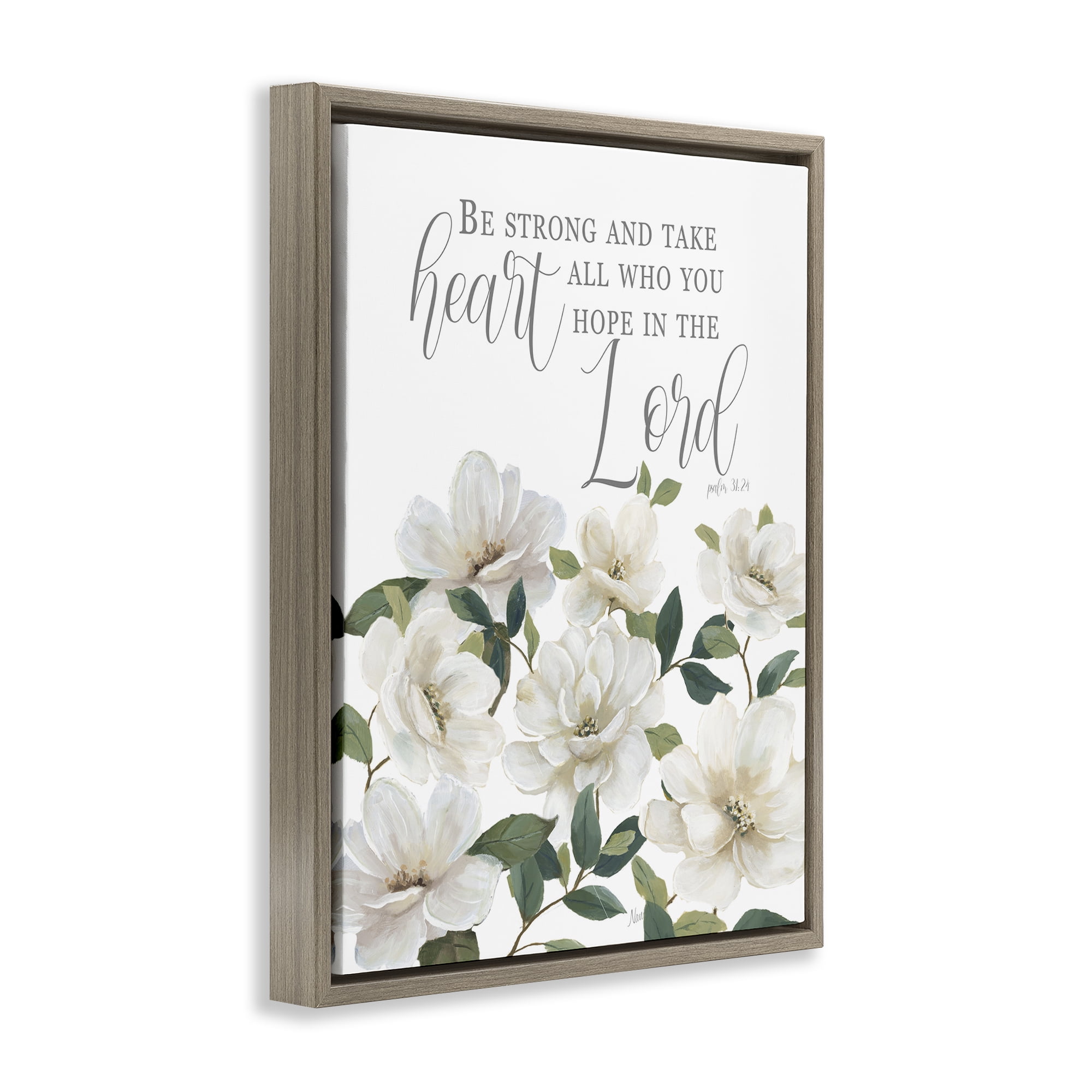 Stupell Industries Be Strong And Take Heart Brown Framed Floater Canvas Wall Art, design by Nan