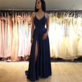thumbnail image 1 of Vestido de noche azul cielo claro de satén largo con espalda cruzada para mujer, vestido de noche formal para ocasiones especiales, 1 of 1