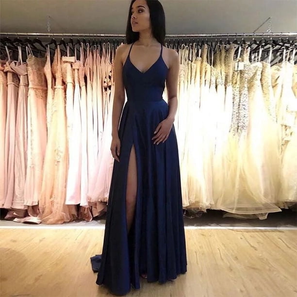 Vestido de noche azul cielo claro de satén largo con espalda cruzada para mujer, vestido de noche formal para ocasiones especiales