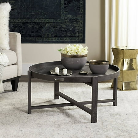 coffee table grey round dark safavieh furniture tables living tray mid century retro wood overstock modern