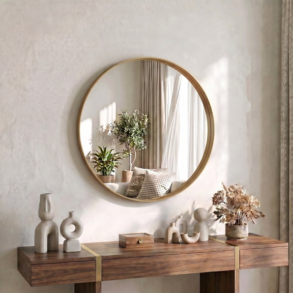 CONCETTA 20" Round Circle Wall Mirror, Aluminium Frame, Shatter Resistant Glass for Bathroom, Home Decor, Vanity, Gold