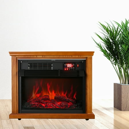 General Electric Stove Ainfox Digital Electric 3D Flame Fireplace Stove Infrared Heater - Adjustable Thermostat with Remote, Wooden Cabinet with Medium Oak Coating 1000-1500W ()