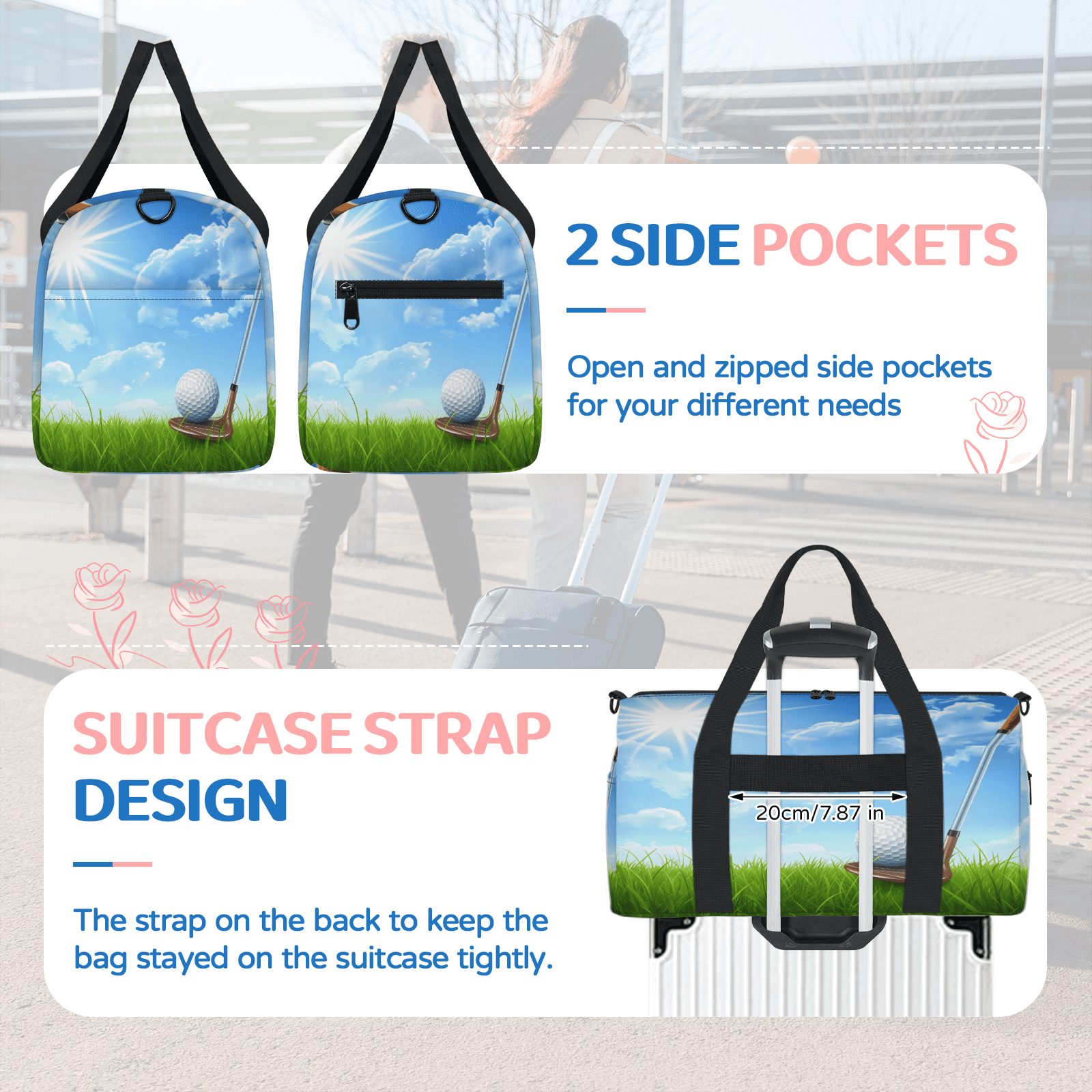 Herdesigns Sports Golf Gym Bag for Women, Duffle Bag for Travel Sport, Lightweight Waterproof Carry on Weekender Overnight Dance Yoga Workout Bags