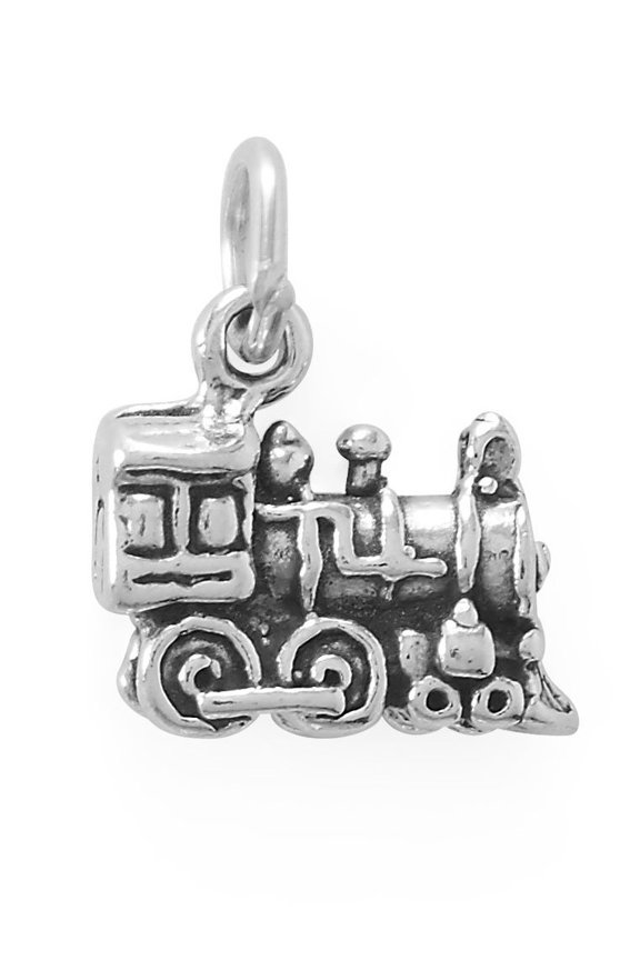 Old Fashioned Train Engine Charm Antiqued Sterling Silver
