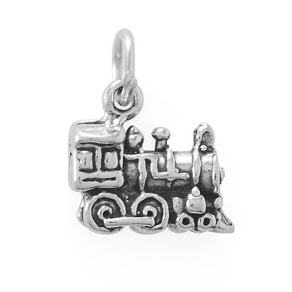 Old Fashioned Train Engine Charm Antiqued Sterling Silver