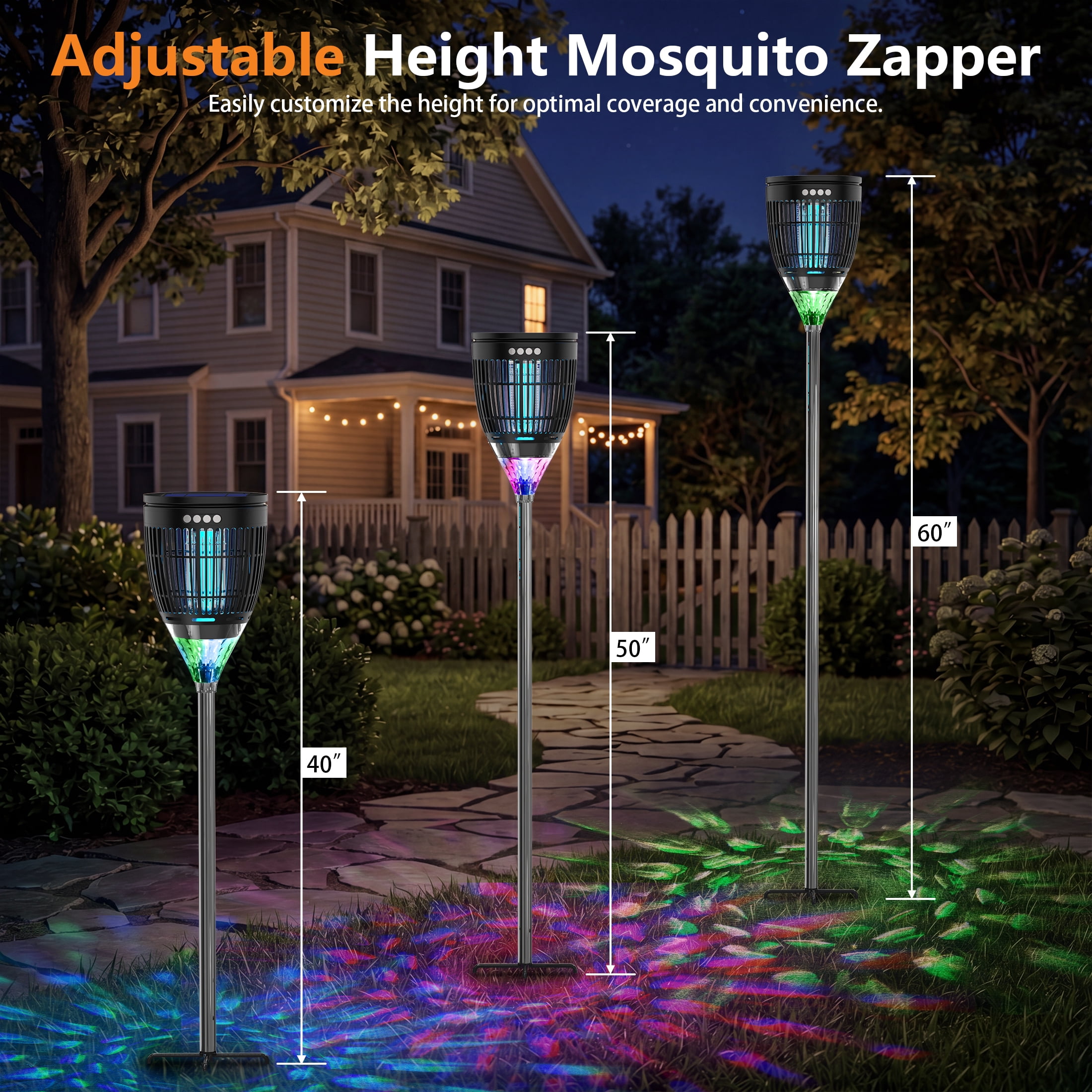 Aukfa Solar Bug Zapper Outdoor, 4200V 3-in-1 Mosquito Zapper, Flame Light & RGB Projector, IPX5