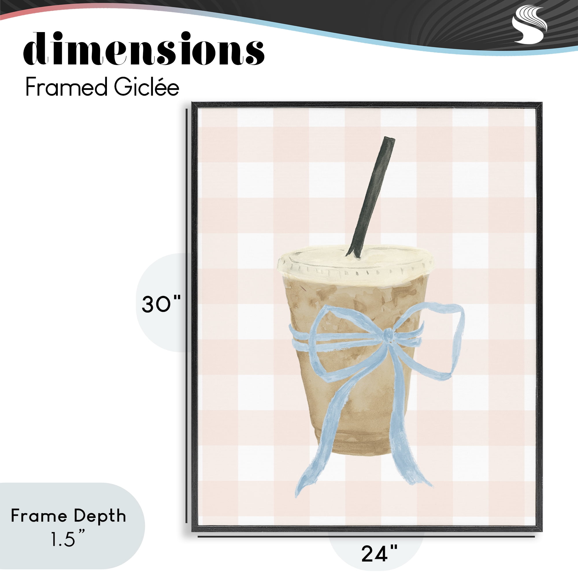 Stupell Industries Iced Coffee on Gingham Black Framed Giclee Art, design by Lucille Price
