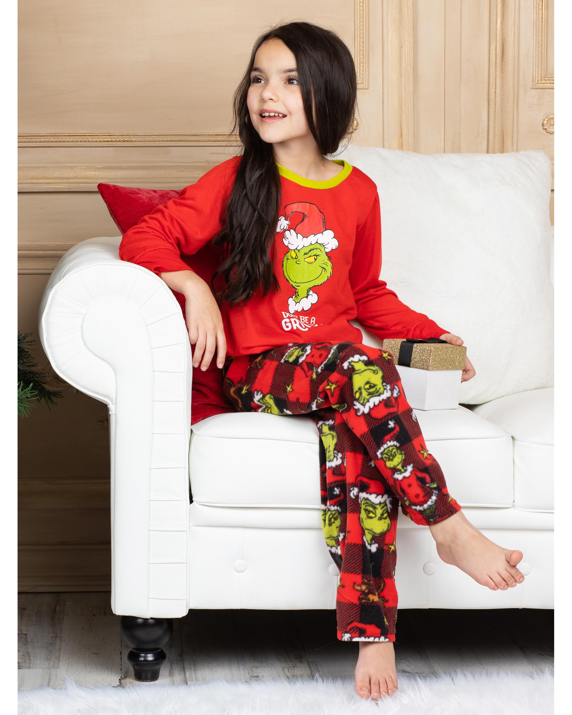 Total Girl Girls Red & Black Emoji & Christmas Pajamas Silly Get Your Jingle on Sleep Set, Size: Large Plus (14.5-16.5)