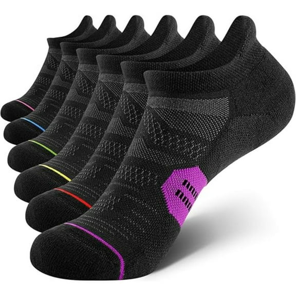 6-Pack Women's Performance Ankle Socks with Arch Support & Cushioned Sole, Breathable Moisture-Wicking Athletic Socks for Running, Gym, Workout