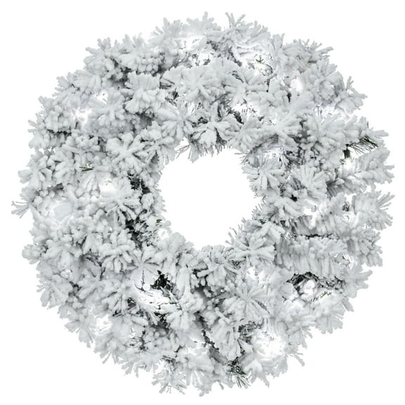 Vickerman 24" Flocked Alaskan Artificial Christmas Wreath, Warm White Single Mold LED Mini Lights