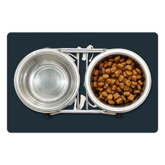 Saying Pet Mat for Food and Water, Modern Hand Drawn Style Lettering Phrase and Floral Details, Non-Slip Rubber Mat for Dogs and Cats, 18" X 12", by Ambesonne