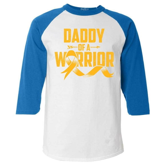Shop4Ever Men's Daddy of a Warrior Raglan Baseball Shirt XX-LargeWhite/Blue