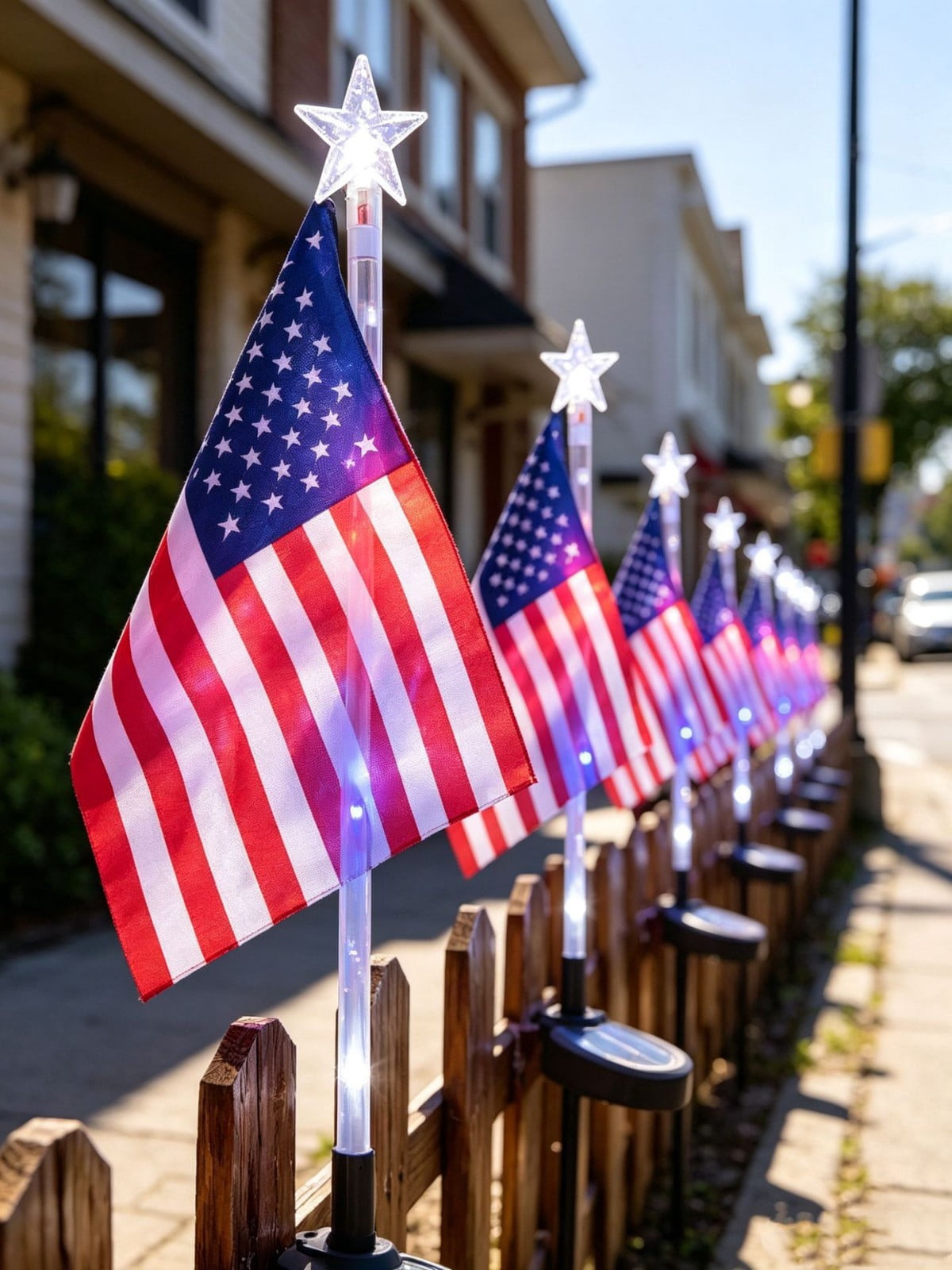 Solar American Flag Pathway Stake Lights, 29 Inch Red White and Blue LED Star Lights for National Day, 4th of July Outdoor Decor Star Solar Stake Lights for Yard Patio Walkway