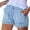 Light Blue, variant on Women Fashion Washed Denim Shorts Casual Drawstring Elastic Waist Frayed Hem Loose Short Jeans Summer Hot Shorts