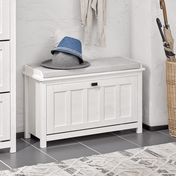 SoBuy Hallway Shoe Bench Shoe Rack Shoe Cabinet With Flip-Drawer And Seat Cushion FSR161-W