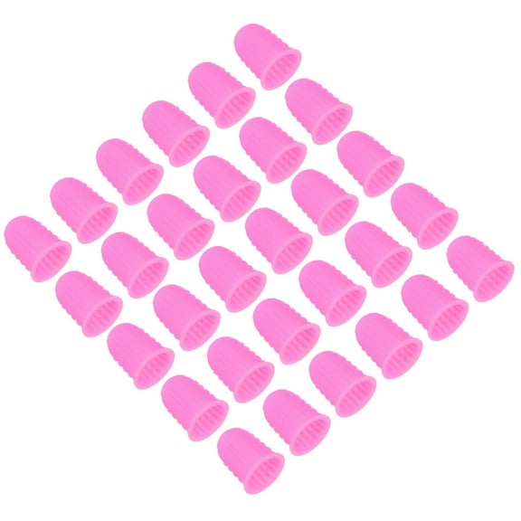 Uxcell Rubber Finger Tips, 30 Pack Silicone Thumb Fingertip Protector Finger Cots Covers Guard Pads Thimble Grips for Office Counting Sewing, Pink Small Size