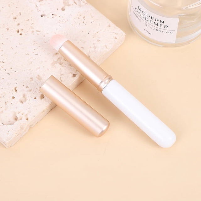 Pincel para labios con tapa, pincel para labios, mini pincel portátil para lápiz labial, cabezal redondo, mango corto, pincel de maquillaje de viaje, pincel corrector profesional