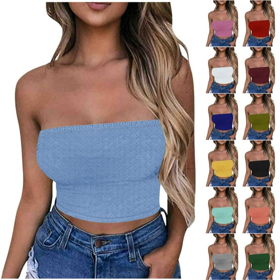Horkkom Strapless Tops for Women Summer Backless Tube Tops Solid Color Stretchy Bandeau Going Out Tops L, Gifts for Women