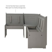 Linon Talon Pine Wood Corner Dining Nook Set with Storage in Gray Finish