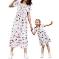 thumbnail image 1 of Liacowi Mommy and Me Summer Dresses Ruffle Short Sleeve Butterfly Print A-Lined High Waist Midi Sundress for Women＆Girls, 1 of 6