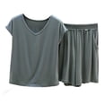 thumbnail image 2 of uublik Pajamas for Women Set Shorts Short Sleeve Top and Loose Shorts Casual Comfy Soft Sleepwear for Nightwear Dark Gray, 2 of 8