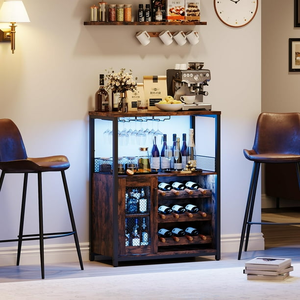 Grand Porte-vin D’angle En L Avec LED – Étagère Bar à Liqueur – Homiflex