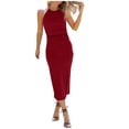 thumbnail image 1 of EQWLJWE Longue Robe pour Femmes Mode Été Décontractée Unie Col Rond Dos Nu Sans Manches Longue Robe, 1 of 9