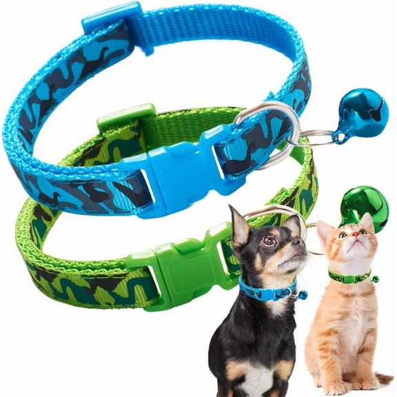 XIAOEN Small Dog Collar with Bell, 2 Pack Girl's Cat Collar Adjustable for XXS XS Little Small Female Kitten Puppy Dogs