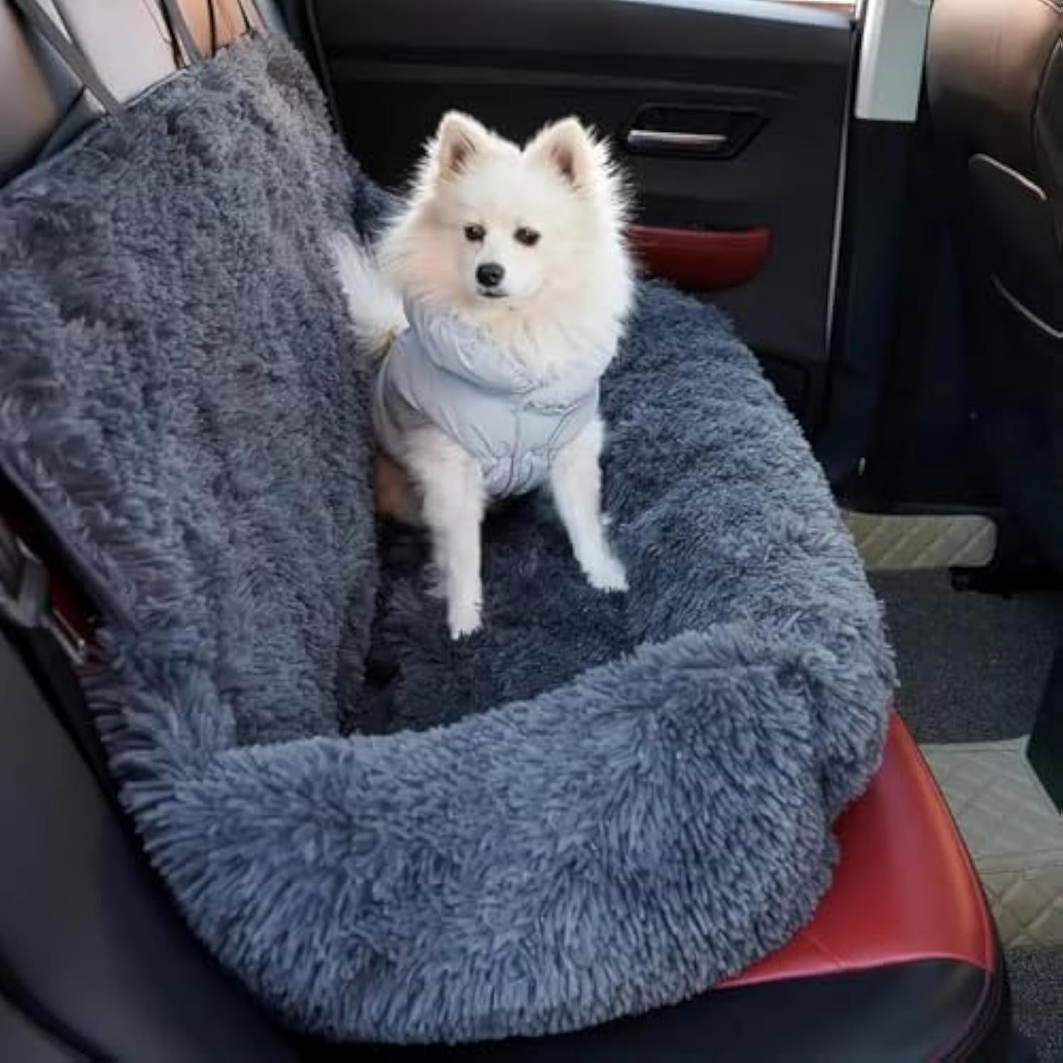 Car Bed Travel Safety Kit, Car Seat Calming Dog Bed with Safety Straps, Ultra Soft Comfort Durable Orthopedic Dog Beds for Small Medium Dogs