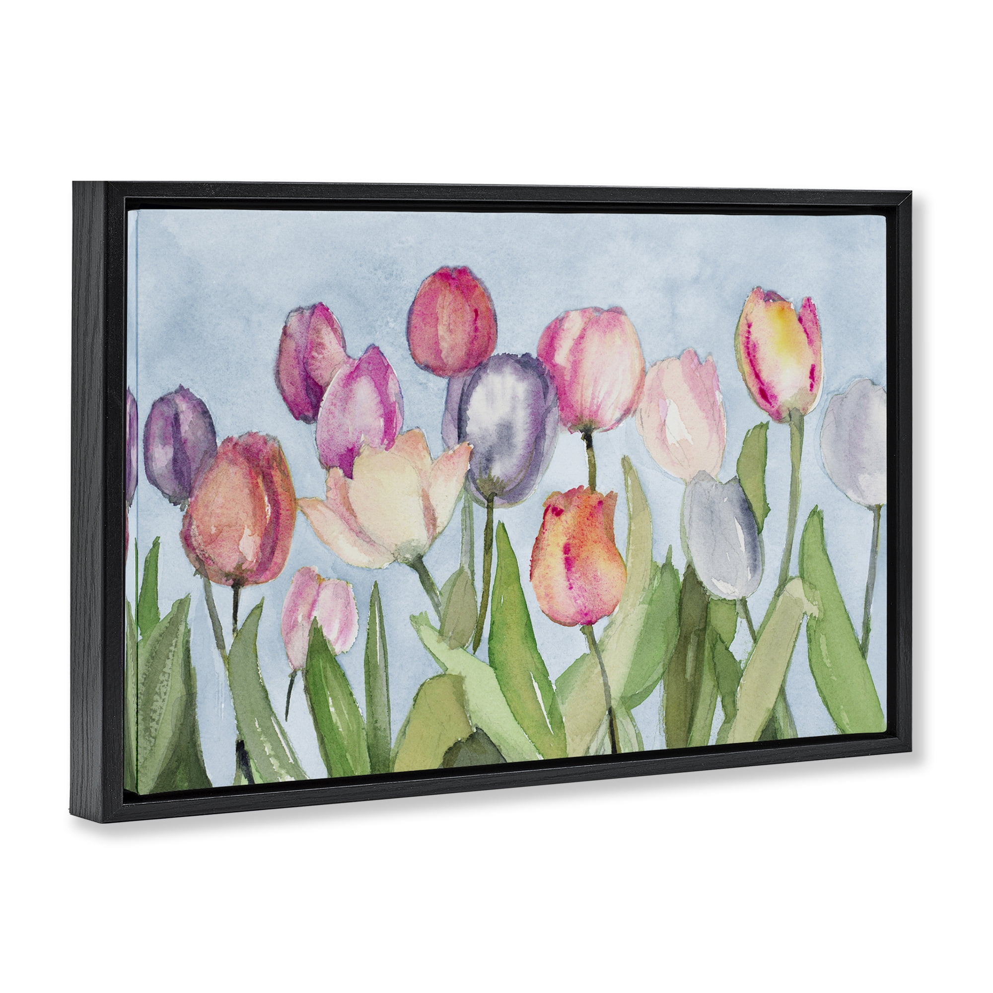 Stupell Industries Soft Tulip Field Plants & Flowers Painting Black Floater Framed Canvas Art Print Wall Art, 31 x 21