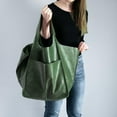 thumbnail image 3 of AMERTEER Women‘s PU Shoulder Bag Large Capacity Bucket Tote Soft Satchel Splicing Design, 3 of 6