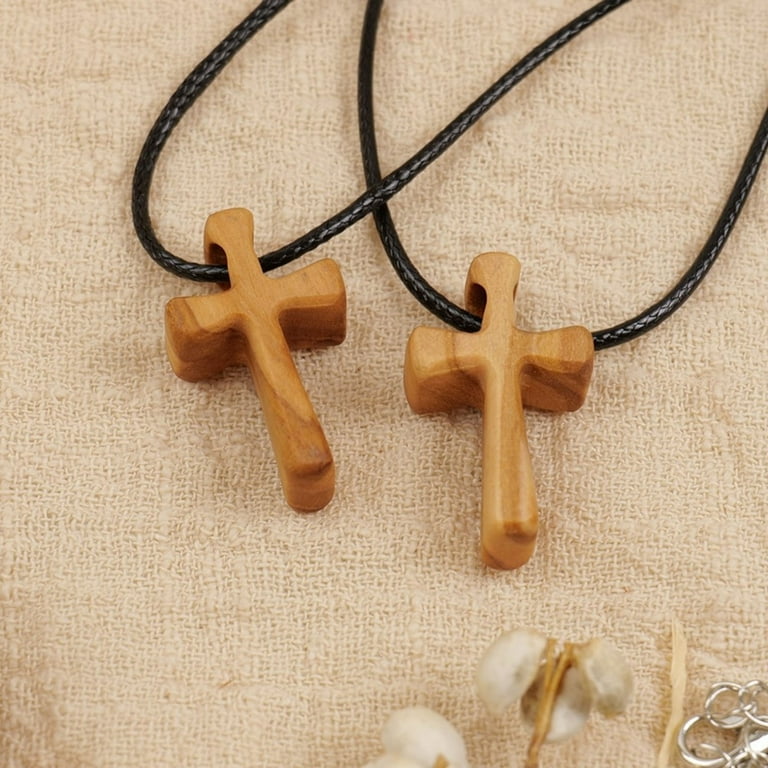 ROCKROK Wooden Cross Necklace Hand Hold Crucifix Neckchain