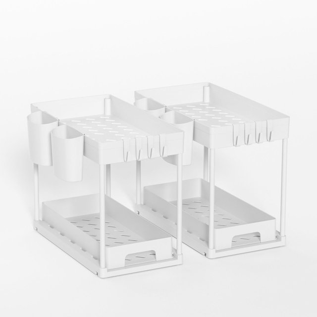 Estante para fregadero, estante de almacenamiento de cocina de doble capa de plástico multifuncional, estante de almacenamiento de baño extraíble