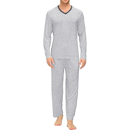 

Mens Pajamas Four Seasons Fashion Soft Home Solid Color Shirt Pants Pajama Set Home Service Two Piece Set